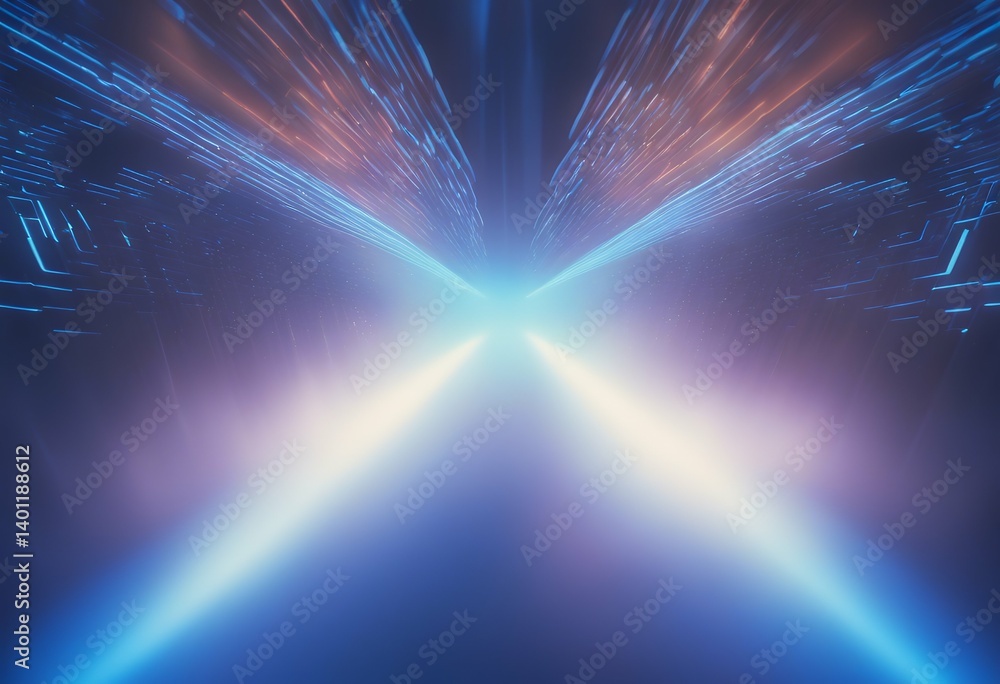 Canvas Prints spotlights blue symmetrical empty furutic lines scene rays beams light abstract background reflectio