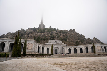 Front View of the Valley of the Fallen Amidst Misty Clouds