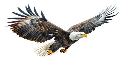 Obraz premium An American bald eagle flying on a transparent background, Generative AI