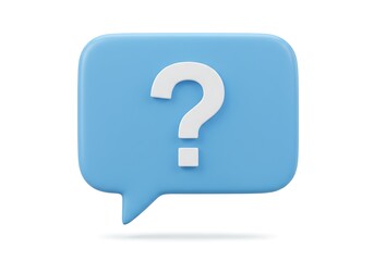 3d light blue speech bubble with a white question mark on a white background