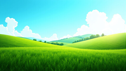 Obraz premium Serene Green Hills Under Bright Blue Sky