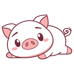 Lying Down Pink Piglet Cartoon with Cheeks and Curled Tail Design