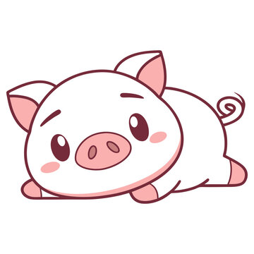 recommend clip art: Lying Down Pink Piglet Cartoon with Cheeks and Curled Tail Design