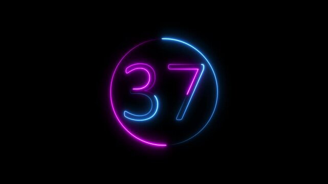 neon text 37 number countdown icon background 4k animation .Neon number 37 with alpha channel, neon numbers, Bright neon glowing number 37, Energy Neon red Number 37 Animation