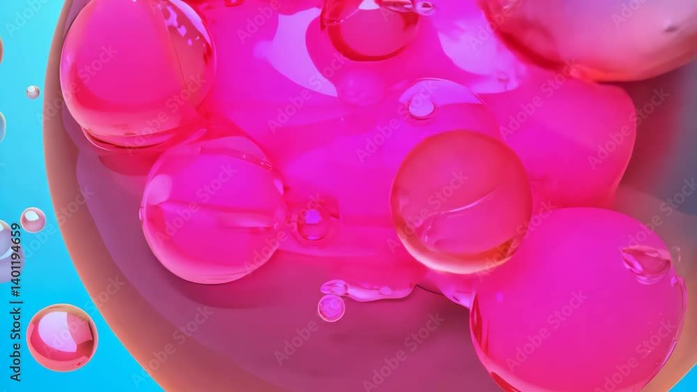 Aufkleber three-dimensional abstract animation of pink metaballs in deformation process with moving bubbles on