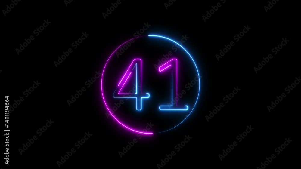 Poster neon text 41 number countdown icon background 4k animation .neon number 41 with alpha channel, 41 br