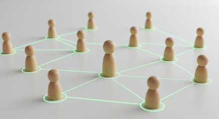 Fototapeta premium Connected Wooden Figures Representing Network and Communication