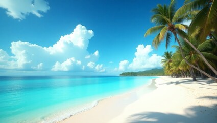 Fototapeta premium Beautiful tropical clean beach, ocean and palm trees.