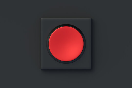 Red alarm button on black background. Top view. 3d render