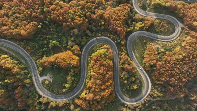 Autumn Season in the İnegol-Domanic Winding Road Drone Video, İnegol Bursa, Turkiye (Turkey)