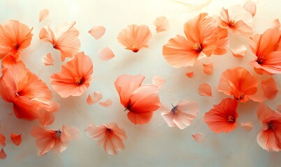 Stunning image featuring delicate orange poppy petals gracefully falling onto a textured background, creating a serene and artistic composition
