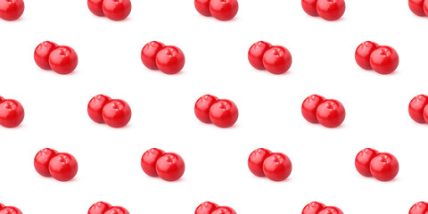 Seamless pattern of two glossy red lingonberry berries creating a vibrant and refreshing design