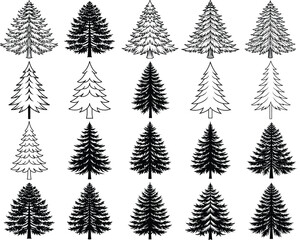Obraz premium Pine tree silhouette vector illustration isolated on white background.