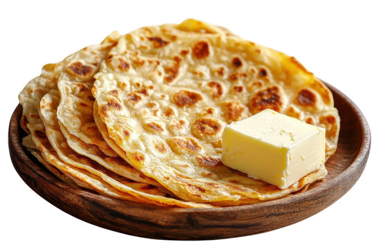 Warm golden paratha stack with butter delicious Indian flatbread dark on transparent background