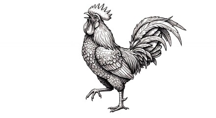 Black and white rooster illustration graphic design