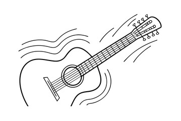 Acoustic Guitar Sketch With Sound Waves Illustration On White Background