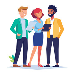 three-diverse-business-partners-standing-and-discus vector image on white background