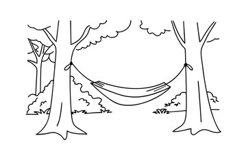 Line Art Illustration Of Hammock Hanging Between Trees In A Forest