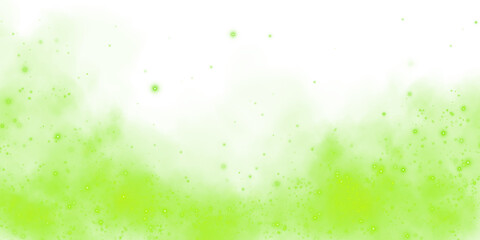 Magic green smoke with glitter and small particles of twinkling stars. Fog with luminous particles. Green vapor with stardust. Morning fog over land or water surface, magic haze. Fog or smoke. PNG.
