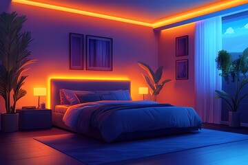 Modern Bedroom Interior Design with Elegant Lighting and Cozy Urban Ambiance