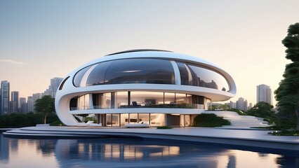 Obraz premium a rendering of a futuristic house with a staircase leading to the second floor