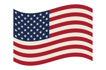 Fototapeta premium Vector illustration of the United States flag with red, white, and blue colors, featuring stars and stripes in a waving motion. Flag USA icon. 4 july banner. Memorial day and Veteran day