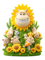 Fototapeta premium 3D Cartoon Illustration of a Nature's Joy Giant Smiling in a Field of Sunflowers, Isolated on Transparent Background
