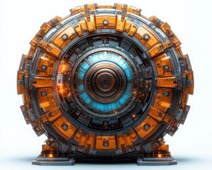 High-Quality Image of Futuristic Collider Device Isolated on Pure White Background with Intricate Details