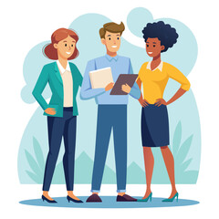 three-diverse-business-partners-standing-and-discus vector image on white background