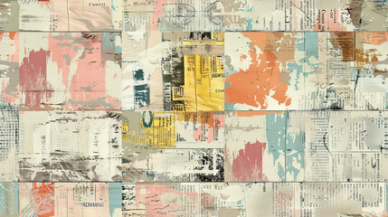 Fototapeta premium Seamless retro pattern with Abstract Texture, Vintage Print, Faded Colors, and Collage Layers evokes nostalgic coastal summer vibes.