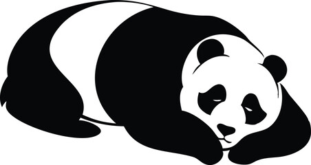 Sleeping Panda Bear in Black and White with Transparent Background