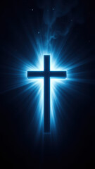 Fototapeta premium A cross radiating with light against a dark background, symbolizing spirituality and hope.