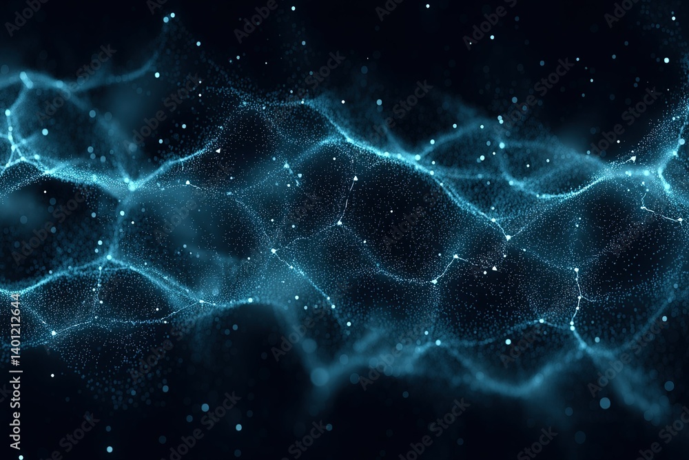 Poster Abstract visualization of interconnected blue lines and points creating a dynamic network in a dark background