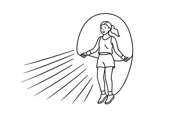 Woman Exercising With Jump Rope Outline Vector Illustration For Fitness And Health
