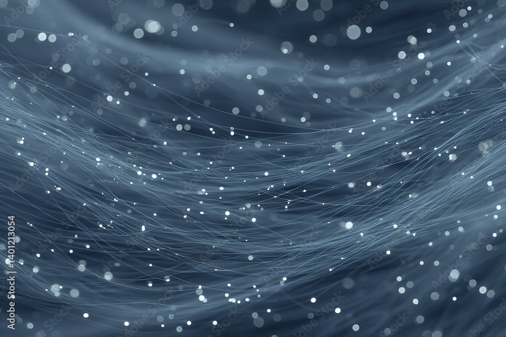 Poster Swirling blue patterns with light particles on a dark background create a mesmerizing abstract visual effect