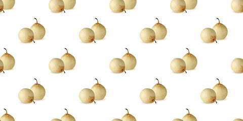 Seamless pattern of fresh Chinese pears creating a vibrant design on white background