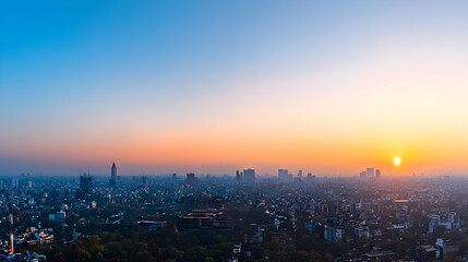 Naklejka premium Panoramic Sunset View Of A City