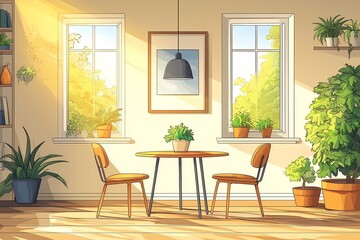 Bright and Modern Home Interior with Natural Light and Minimalist Design Featuring Cozy Living Room Decor and Green Plantlife