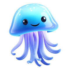 Fototapeta premium 3D Cartoon Illustration of a Close-Up of Serene Glowing Jellyfish in Tranquil Water, Isolated on Transparent Background