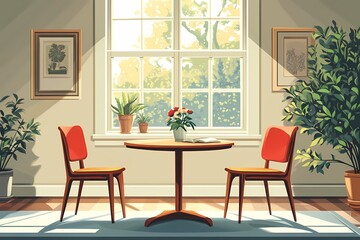 Modern Interior Design: Cozy Home Decor with Natural Light, Vibrant Artwork, and Indoor Plants