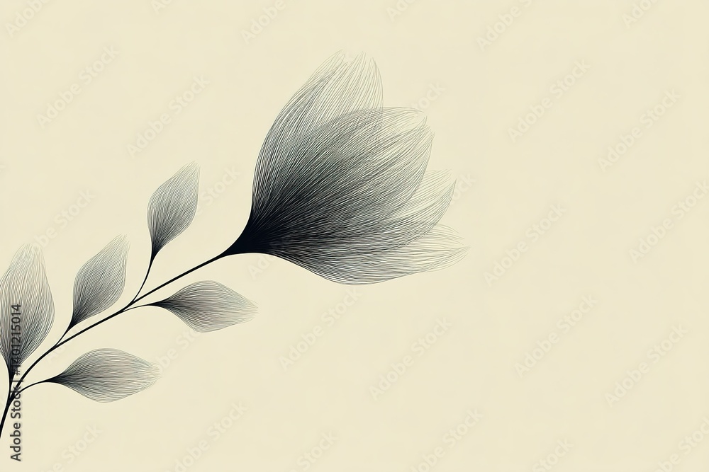 Poster delicate line art of a flower and leaves on a soft background with elegant simplicity during a seren