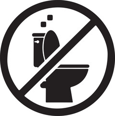 A black and white icon prohibiting flushing solid materials down the toilet useful for public service announcements or plumbing guidelines.