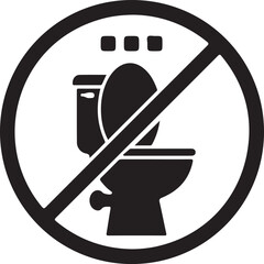 A black and white icon prohibiting flushing solid materials down the toilet useful for public service announcements or plumbing guidelines.