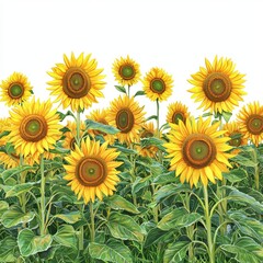Fototapeta premium Vibrant Sunflowers in a Field Against a Bright Yellow Background Capturing the Essence of Summer Beauty and Nature's Splendor