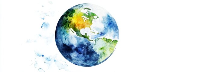 Watercolor Earth Globe Illustration - A vibrant watercolor painting of the Earth, showcasing continents and oceans. Perfect for environmental themes