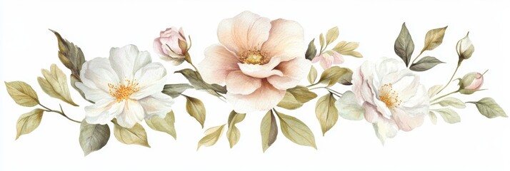 Watercolor Elegant Roses Floral Arrangement - Elegant watercolor roses, delicate buds, lush greenery. Symbolizing: love, beauty, purity, grace, new beginnings