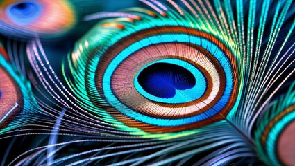 Obraz premium Colorful Iridescent Peacock Feather in Extreme Close-Up