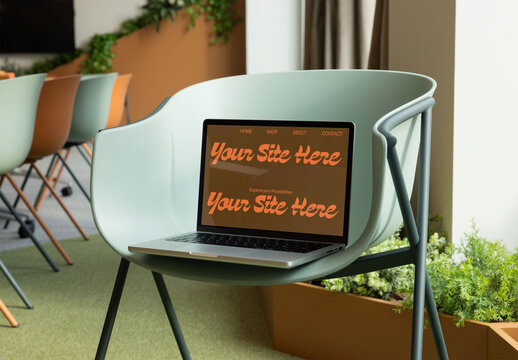 Laptop Screen ready to mockup on Modern Chair