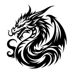 Obraz premium tattoo, vector, dragon, animal, illustration, tribal, symbol, black, silhouette, art, head, design, cartoon, bird, sign, nature, wild, monster, logo, tiger, lion, wolf, teeth, mascot, wildlife