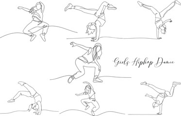 Girls Hip Hop Dancing Pose Continuous One LIne Drawing Minimalist Icon Concept In Editable Stroke Style